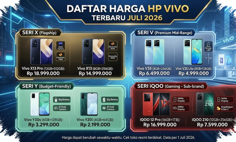 37 HP Vivo dan iQOO Juli 2026, Selisih Harga dari Rp 1,8 Juta hingga Rp 25 Juta